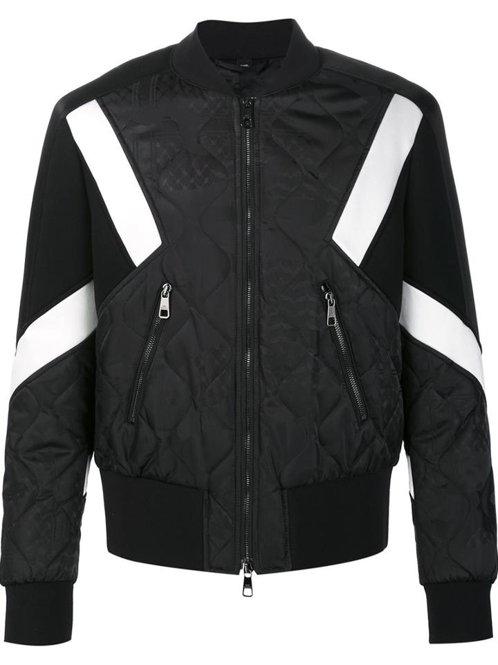 Neil Barrett Quilted Bomber Jacket, Men's, Size: Large, Black, Polyamide/polyester/viscose