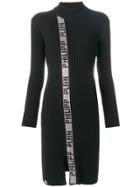 Philipp Plein Funnel Neck Rib Knit Metallic Trimmed Dress - Black