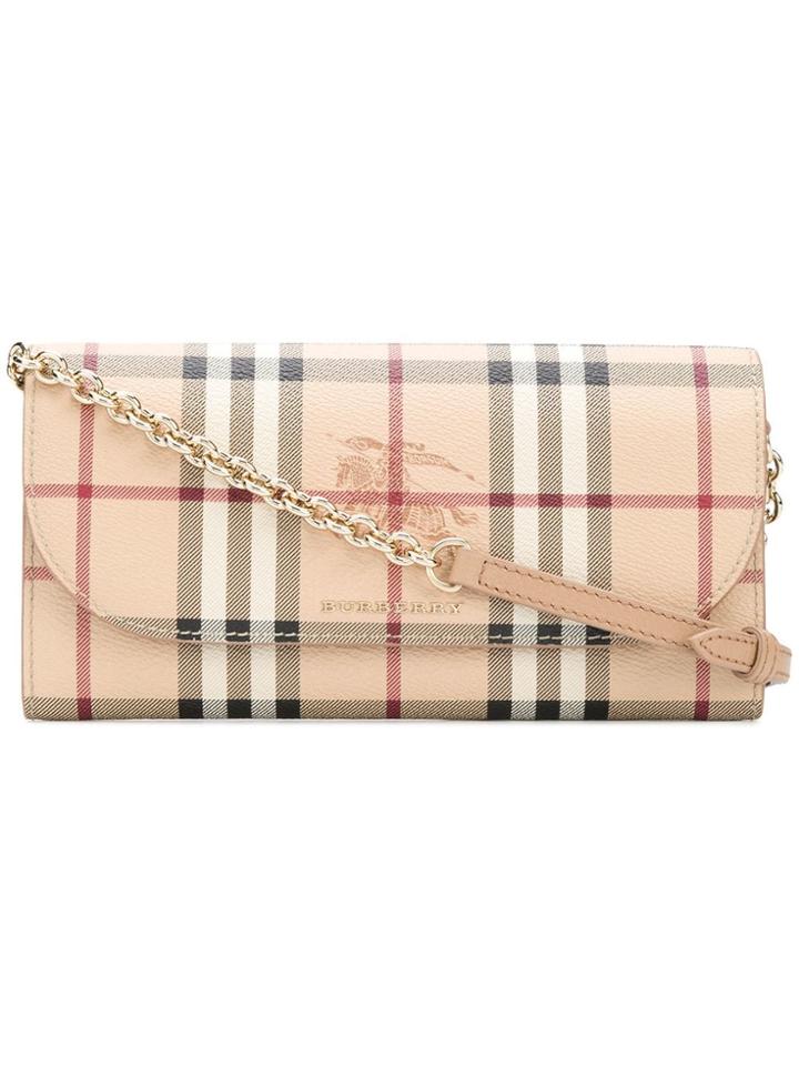 Burberry Haymarket Check Chain Wallet - Neutrals