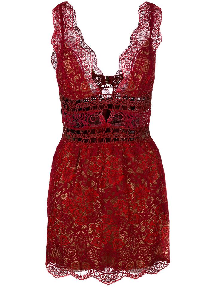 For Love And Lemons Sheer Floral Lace Mini Dress, Women's, Size: Small, Red, Cotton/nylon