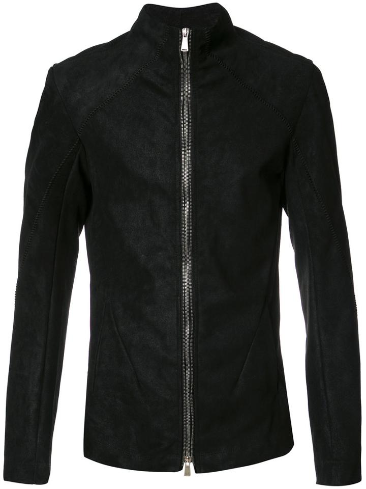 10sei0otto - High Neck Zipped Jacket - Men - Cotton/leather/spandex/elastane - L, Black, Cotton/leather/spandex/elastane