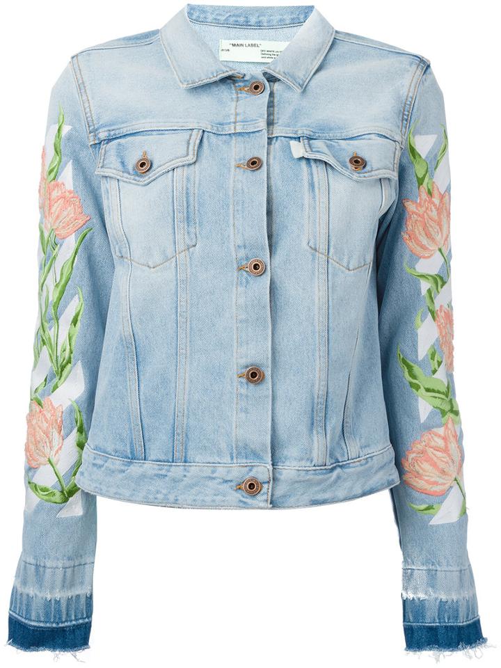 Off-white - Embroidered Tulip Denim Jacket - Women - Cotton/polyester - M, Blue, Cotton/polyester