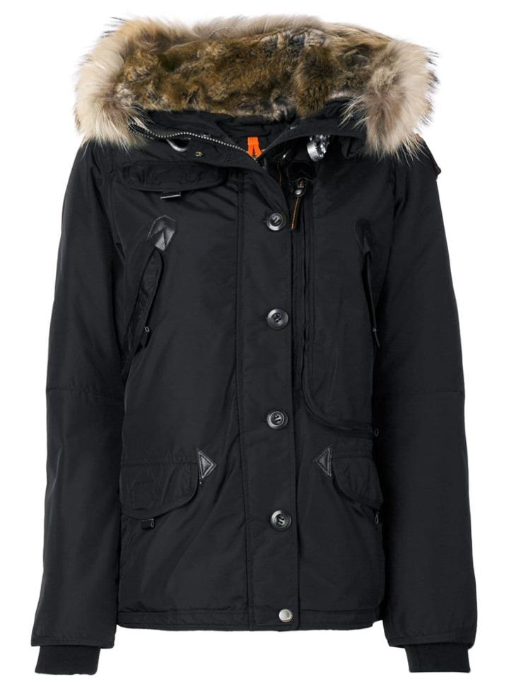 Parajumpers Faux Fur Trim Hooded Coat - Black