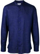 Kent & Curwen Band Collar Shirt, Men's, Size: Medium, Blue, Linen/flax