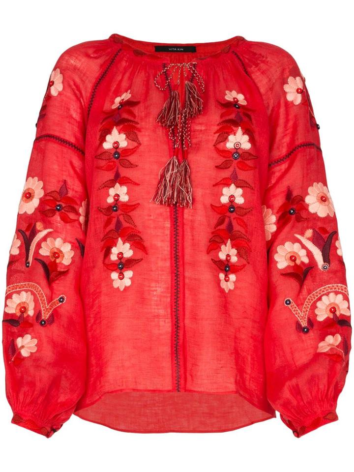 Vita Kin Magnolia Linen Tie-front Blouse - Red