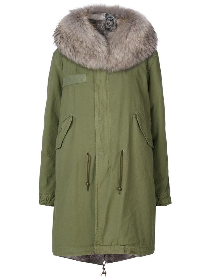 Mr & Mrs Italy - Rabbit Fur Trim Coat - Women - Cotton/lamb Skin/rabbit Fur/racoon Fur - S, Green, Cotton/lamb Skin/rabbit Fur/racoon Fur