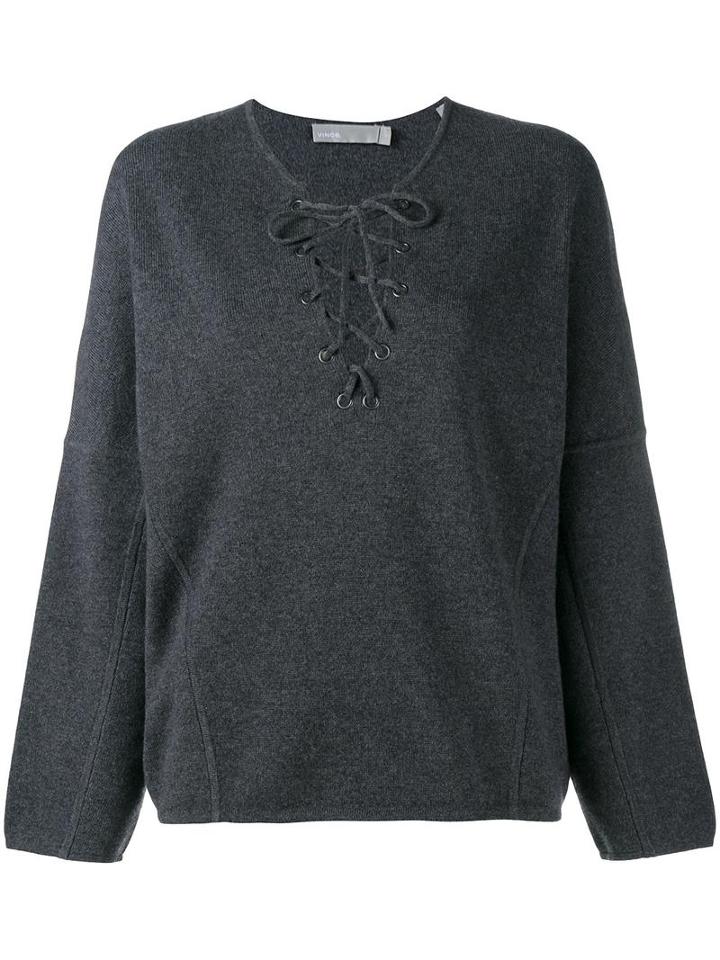 Vince Lace Up Knitted Top, Women's, Size: Small, Grey, Cashmere/merino