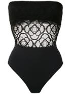 Amir Slama Lace Panels Strapless Swimsuit - Black