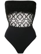 Amir Slama Lace Panels Strapless Swimsuit - Black