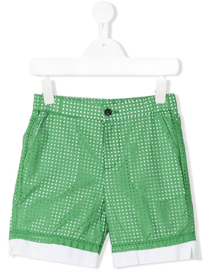 No21 Kids - Perforated Shorts - Kids - Cotton/spandex/elastane - 8 Yrs, Green