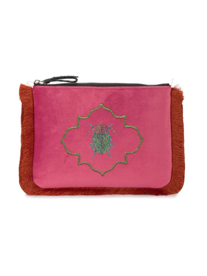 Mehry Mu Mutopia Embroidered Velvet Fringed Pouch - Pink & Purple