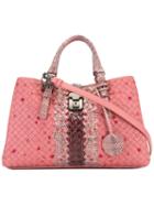 Bottega Veneta Embroidered Detail Tote, Women's, Pink/purple, Lamb Skin
