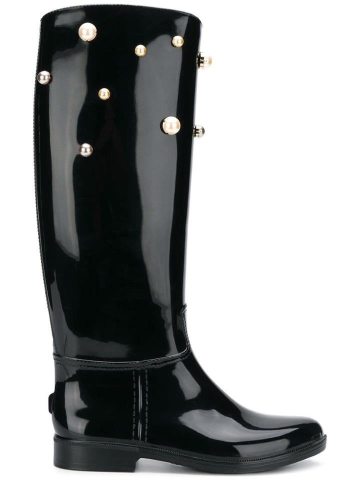 Red Valentino Red(v) Faux Pearl Embellished Boots - Black