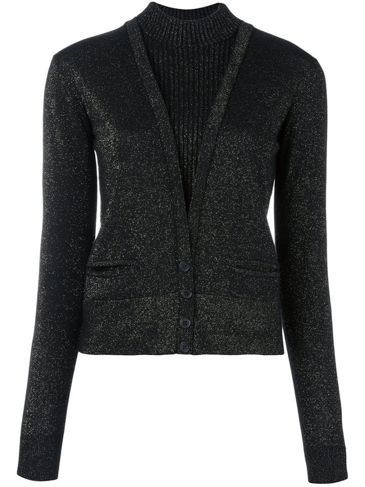 Just Cavalli Layered Effect Knitted Cardigan, Women's, Size: Medium, Black, Polyester/viscose/wool