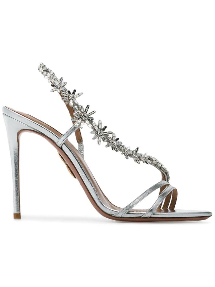 Aquazzura Silver Chateau Embellished 110 Sandals - Metallic