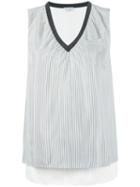 Brunello Cucinelli Pinstripe V-neck Tank, Women's, Size: Medium, Grey, Silk/brass