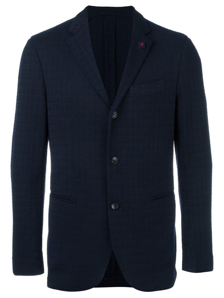 Lardini Three Button Blazer, Men's, Size: 54, Blue, Wool/nylon/spandex/elastane/polyester