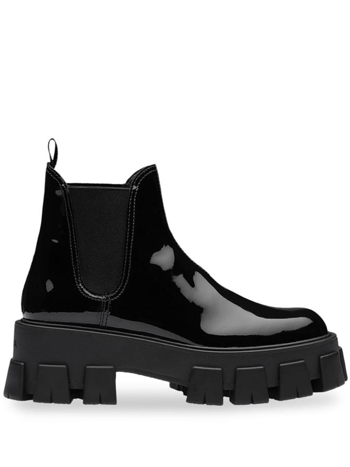 Prada Moonlight Patent Leather Booties - Black