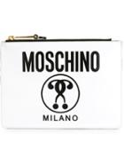 Moschino Logo Print Clutch, Women's, White, Calf Leather