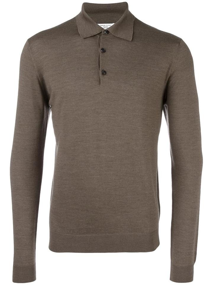 Fashion Clinic Long Sleeved Polo Shirt, Men's, Size: 52, Brown, Wool