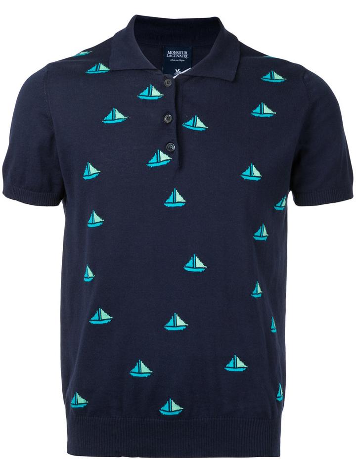 Sailboat Knit Polo - Men - Cotton - L, Blue, Cotton, Monsieur Lacenaire