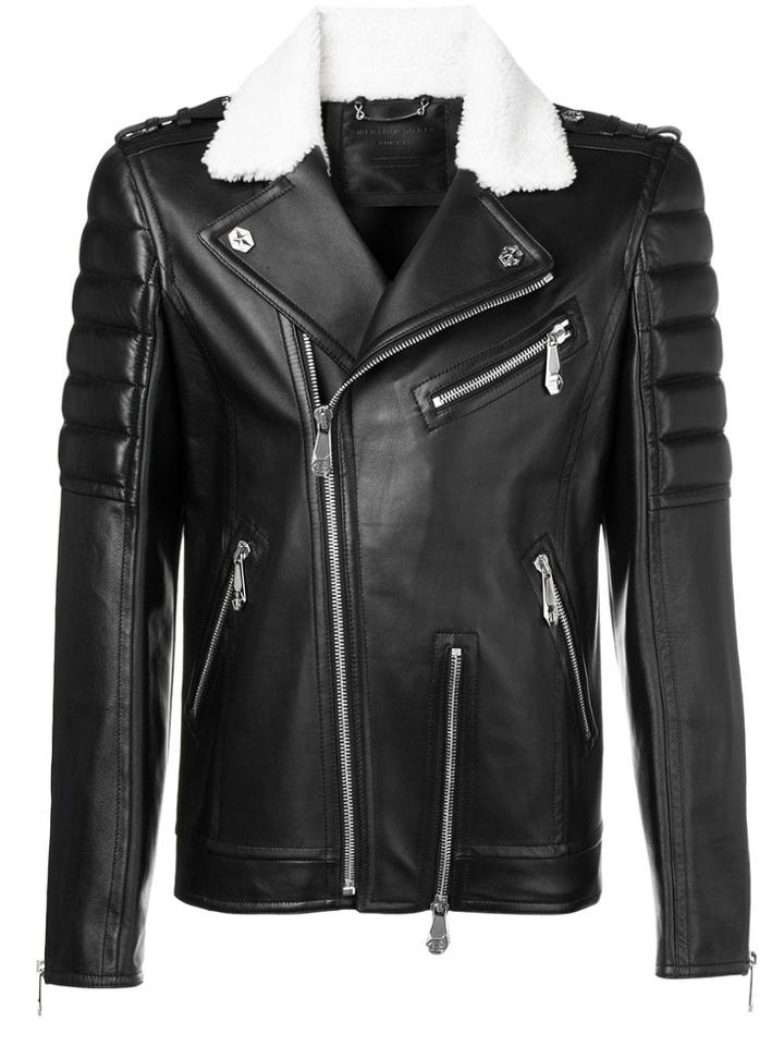 Philipp Plein Skull Print Leather Jacket - Black