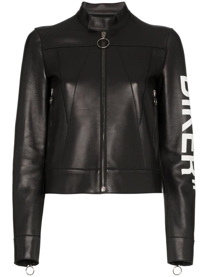 Off-white Biker Print Boxy Leather Jacket - Black