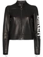 Off-white Biker Print Boxy Leather Jacket - Black