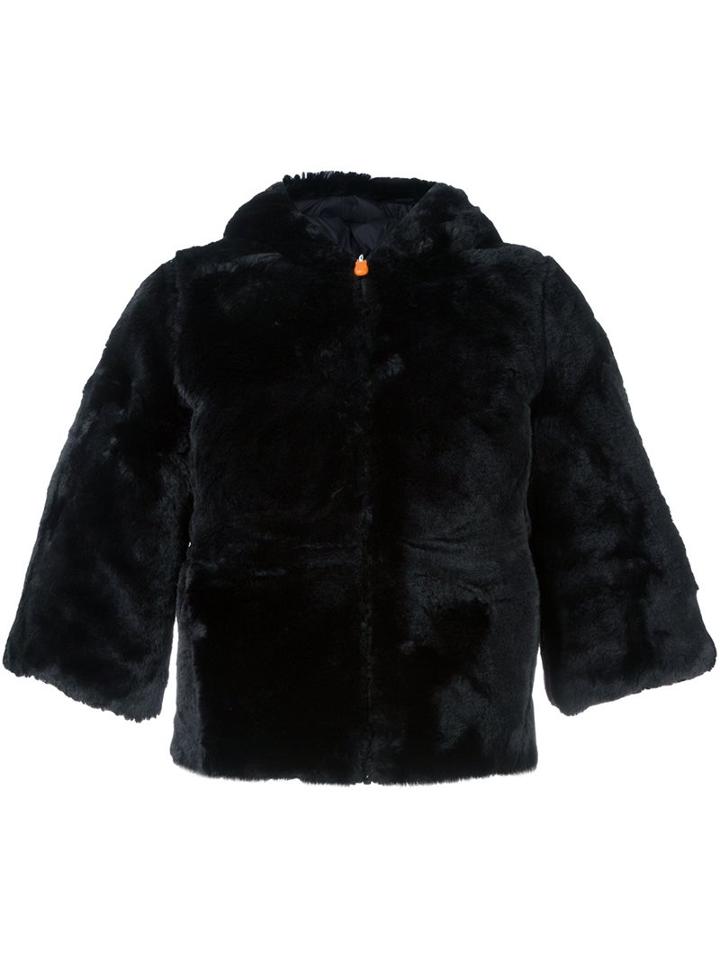 Save The Duck Faux Fur Hooded Jacket, Women's, Size: 3, Black, Nylon/polyester
