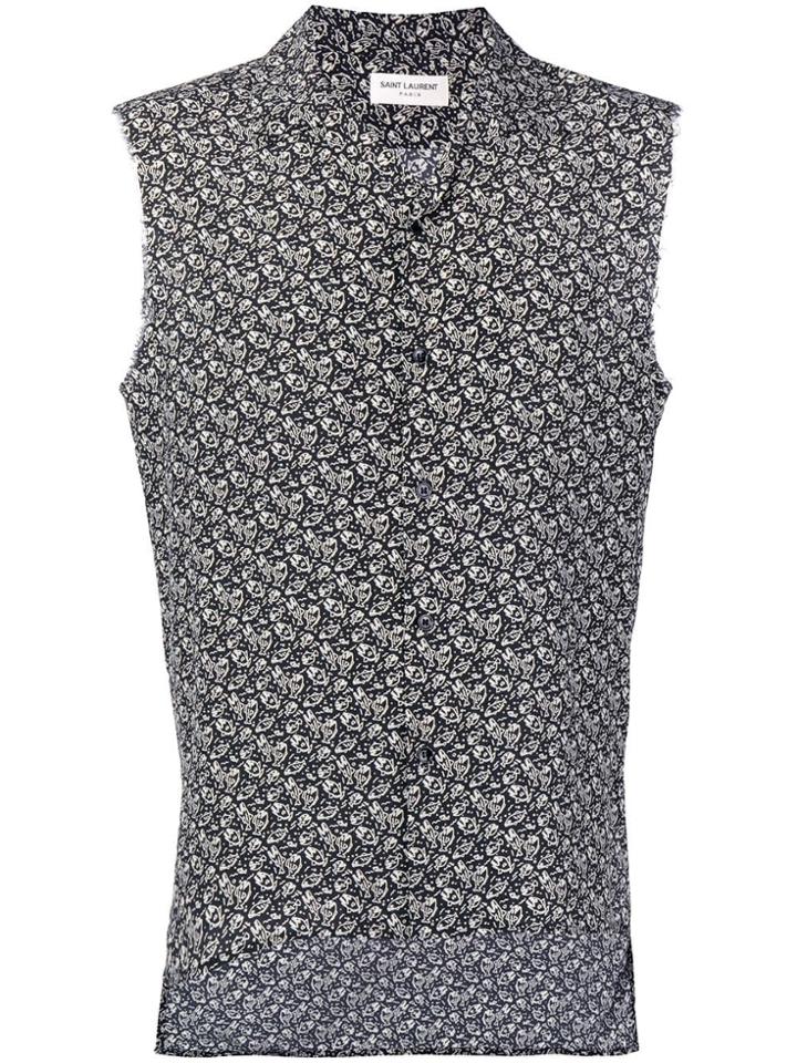 Saint Laurent Patterned Sleeveless Shirt - Black