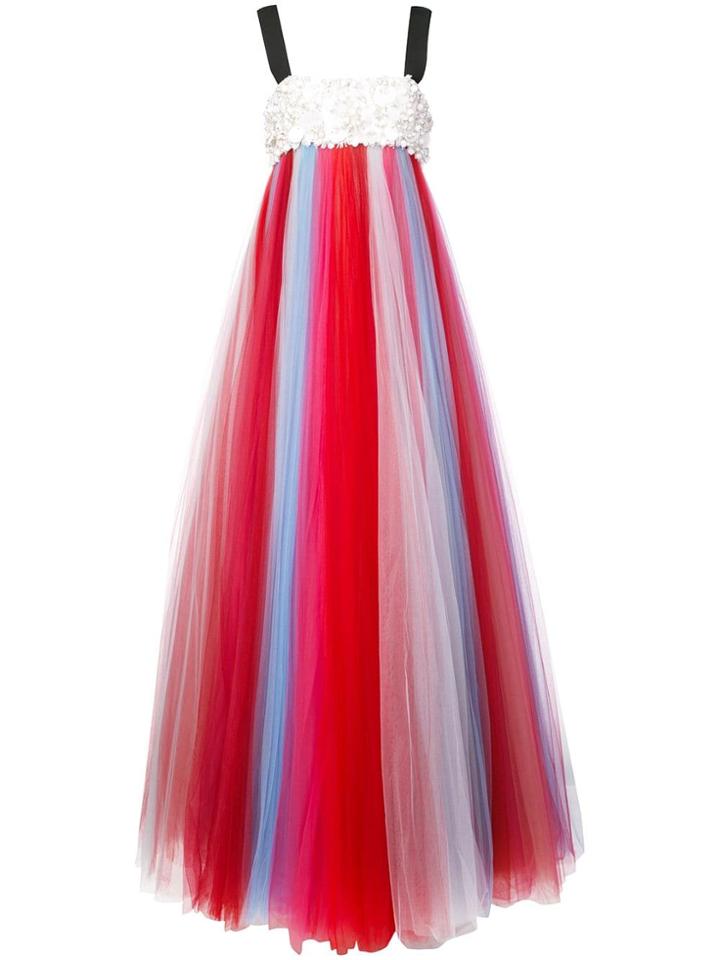 Carolina Herrera Beaded Bust Tulle Gown - White