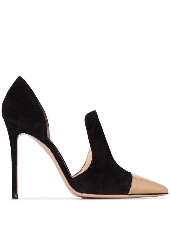 Gianvito Rossi Black 105mm Gold Toe Suede Mules