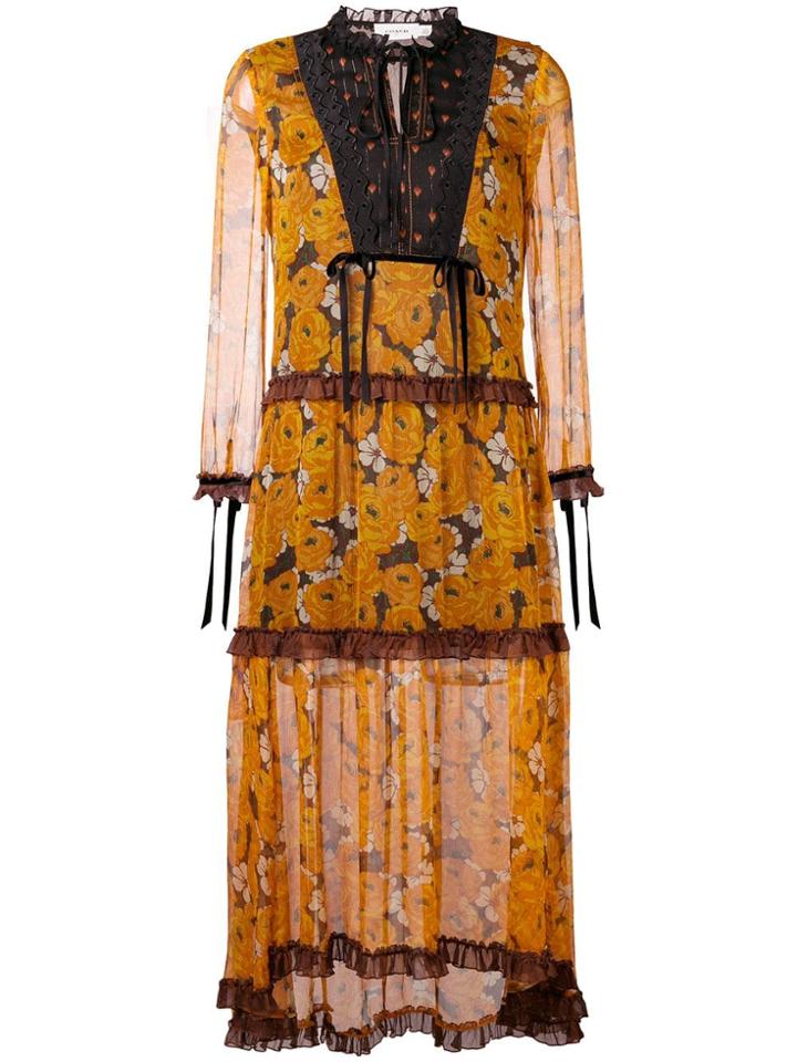Coach Floral Long-sleeve Flared Dress - Yellow & Orange