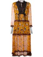 Coach Floral Long-sleeve Flared Dress - Yellow & Orange