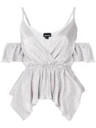 Just Cavalli Micro Pleated Ruffle Top - Silver