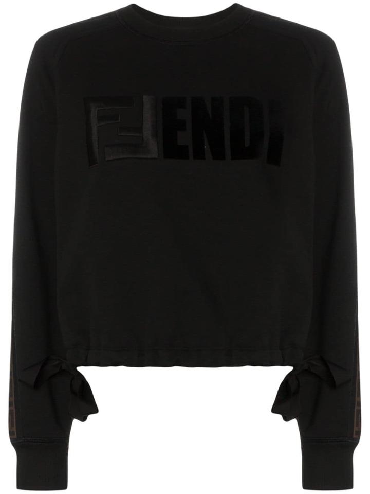 Fendi Logo Sleeve Cotton Sweatshirt - Black