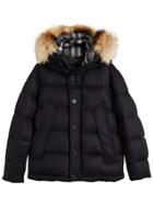 Burberry Cashmere Detachable Fur Trim Puffer Jacket - Black