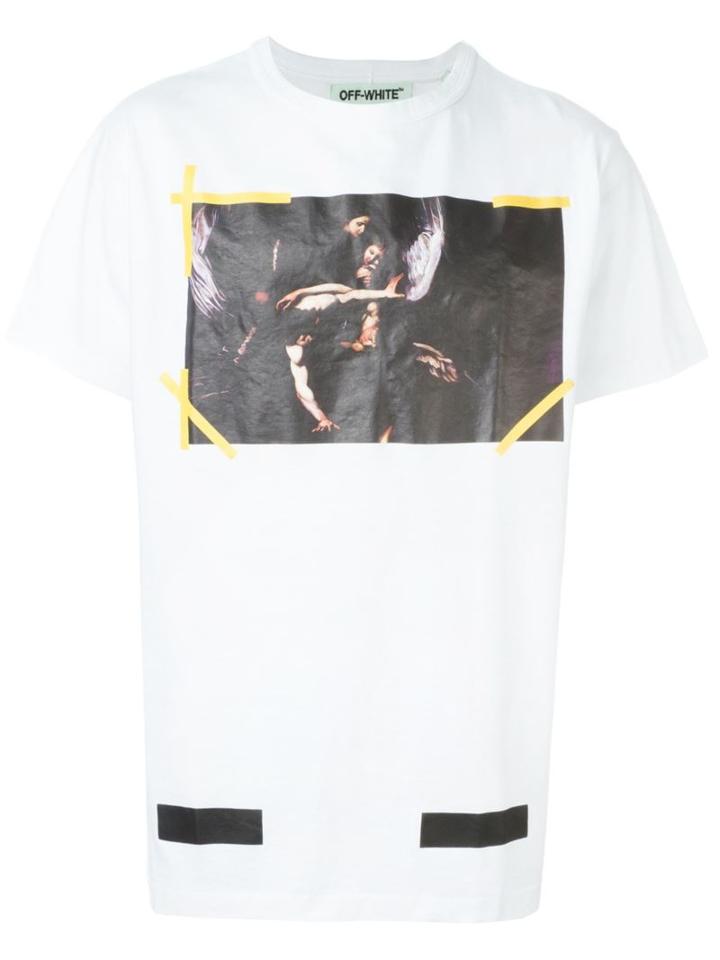 Off-white Painting Print T-shirt, Men's, Size: Small, White, Cotton