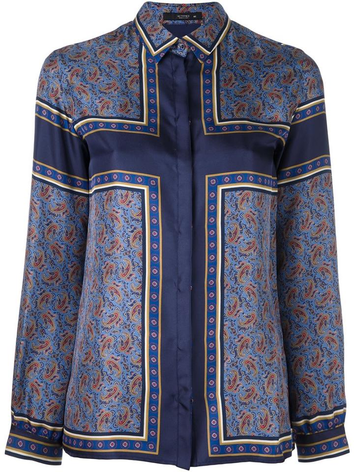 Etro Printed Shirt, Women's, Size: 46, Blue, Silk