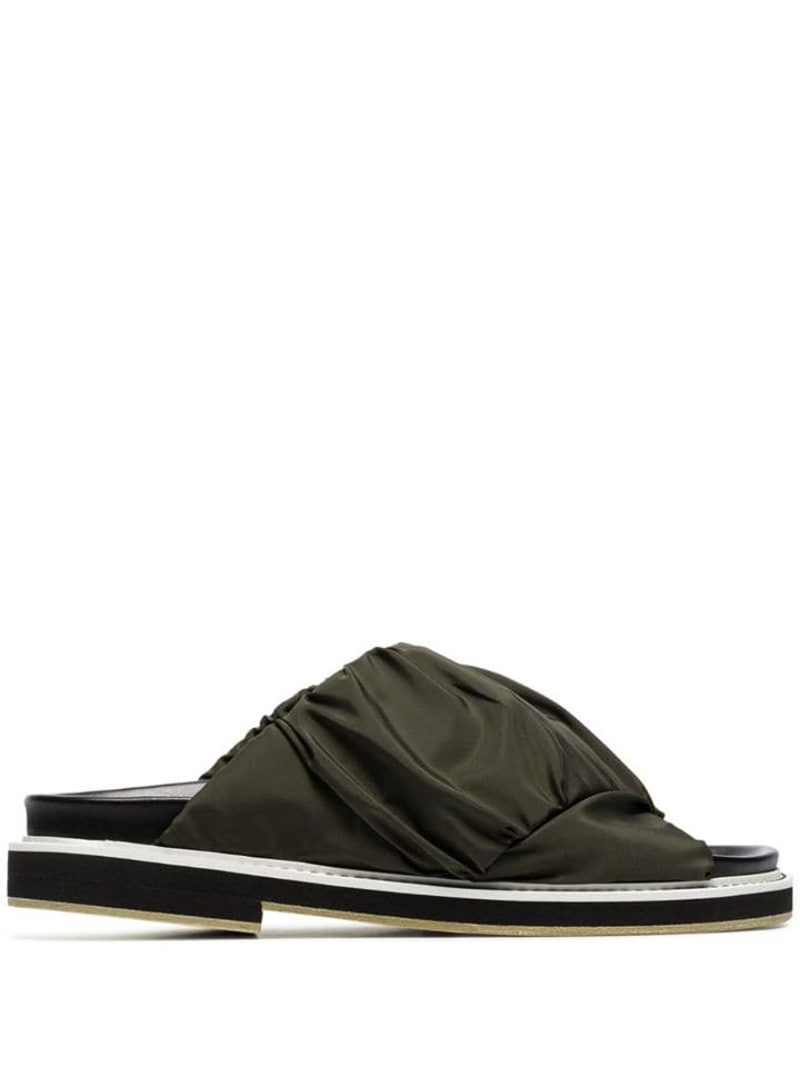 Ganni Green Veda Crossover-fabric Leather Slides