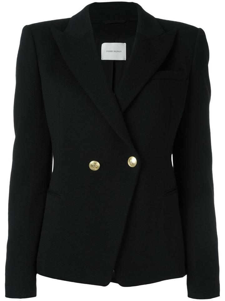 Pierre Balmain Double Breasted Blazer, Women's, Size: 40, Black, Acrylic/polyester/spandex/elastane/wool