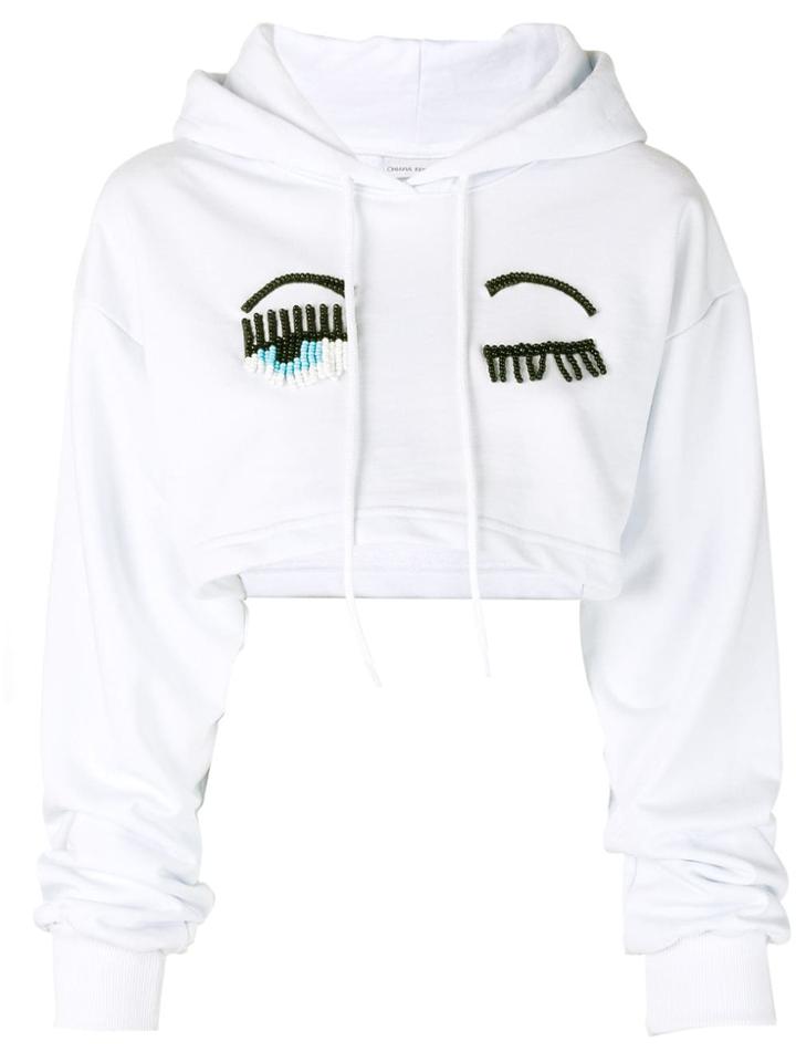 Chiara Ferragni Cropped Beaded Winking Hoodie - White