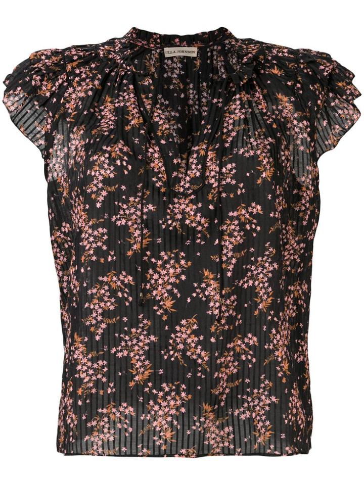 Ulla Johnson Floral Flutter Sleeve Blouse - Black