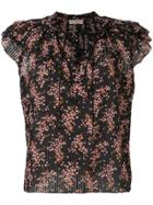 Ulla Johnson Floral Flutter Sleeve Blouse - Black