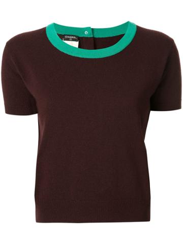 Chanel Pre-owned Cashmere Contrasting Neck Knitted T-shirt - Brown