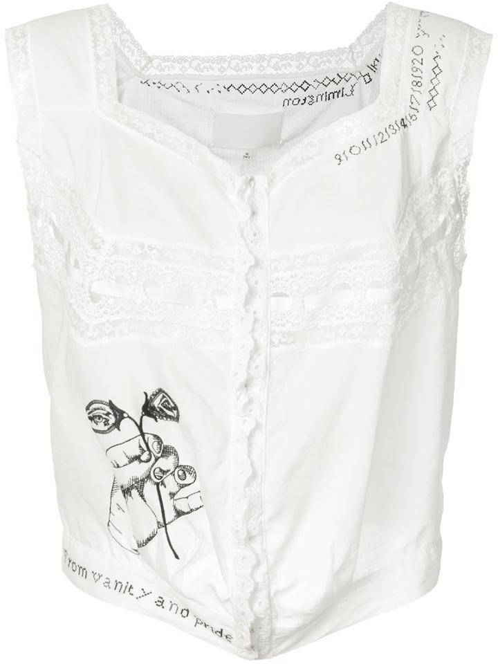 Maison Margiela Boxy Lace Trim Blouse, Women's, Size: 42, White, Cotton