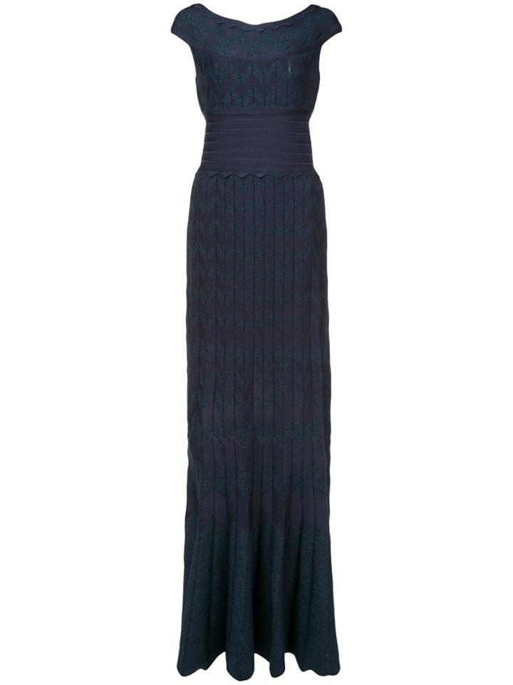 Hervé Léger Ribbed Detail Evening Dress - Blue