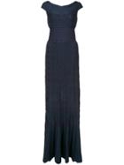 Hervé Léger Ribbed Detail Evening Dress - Blue