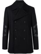 Les Hommes Panelled Double Breasted Coat, Men's, Size: 52, Black, Leather/polyamide/polyester/virgin Wool