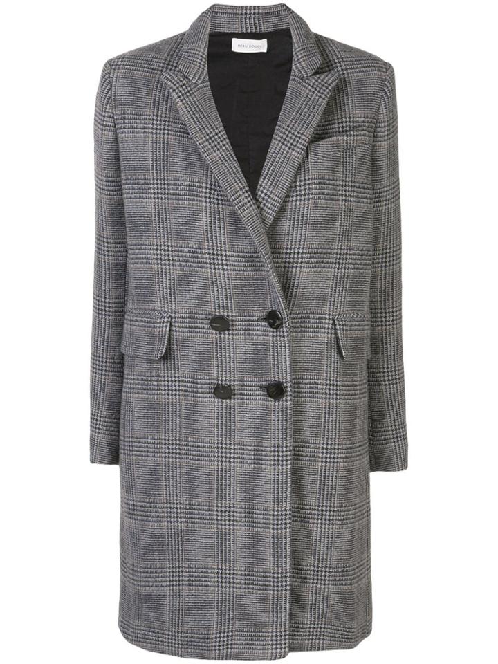 Beau Souci Check Patterned Double-breasted Coat - Grey